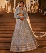 Blue Embroidered Jacket Lehenga Set