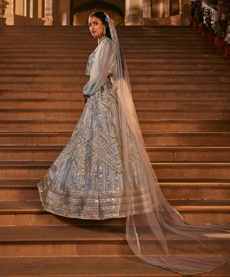 Blue Embroidered Jacket Lehenga Set 3