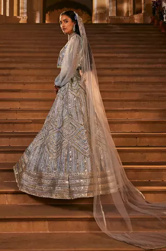 Blue Embroidered Jacket Lehenga Set