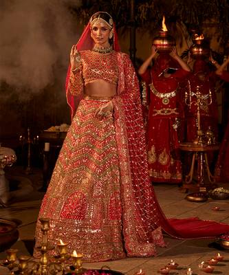 Red Embroidered Lehenga Set 1