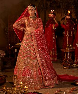 Red Embroidered Lehenga Set 2