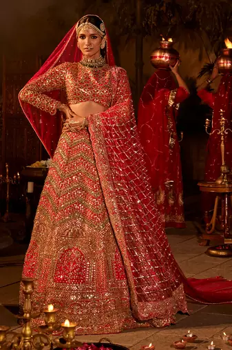 Red Embroidered Lehenga Set