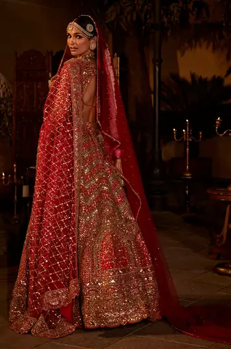 Red Embroidered Lehenga Set
