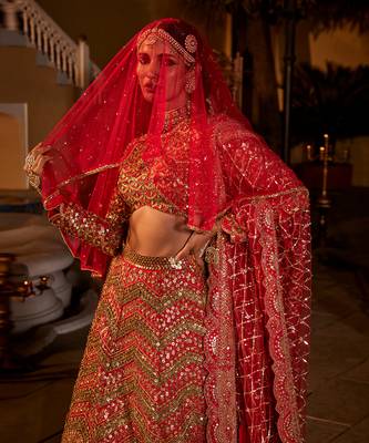Red Embroidered Lehenga Set 4