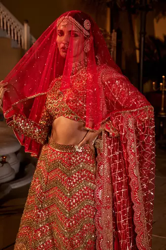 Red Embroidered Lehenga Set