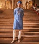 Blue silk embroidered kurta set