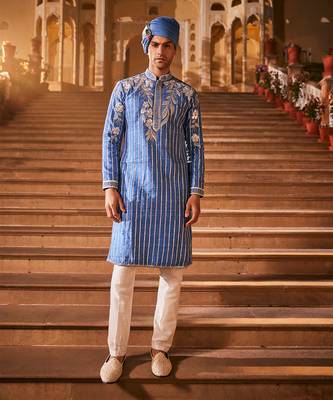Blue silk embroidered kurta set 2