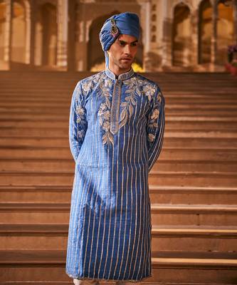 Blue silk embroidered kurta set 4