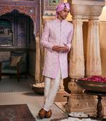 Lilac silk embroidered sherwani set