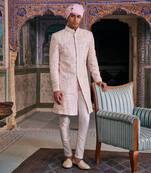 Pink silk embroidered sherwani set