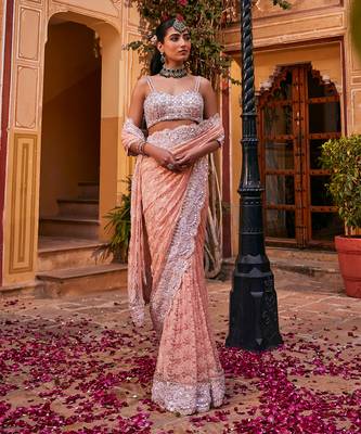 Peach  embroidered saree 1