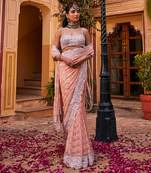 Peach  embroidered saree