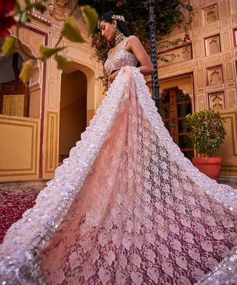 Peach  embroidered saree 3