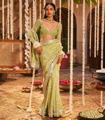 Green crepe embroidered saree
