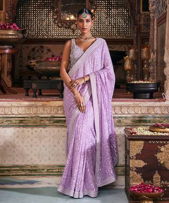 Purple crepe embroidered saree 1
