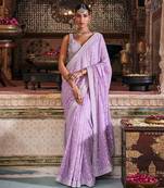Purple crepe embroidered saree