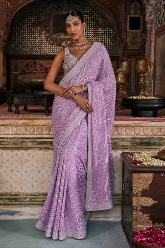 Purple crepe embroidered saree