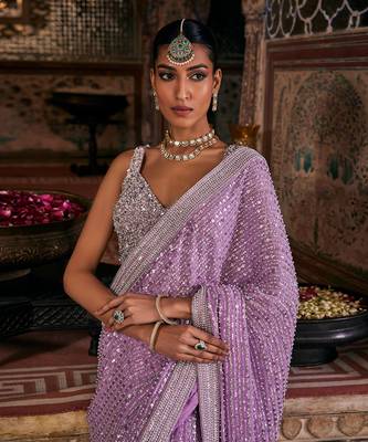 Purple crepe embroidered saree 3