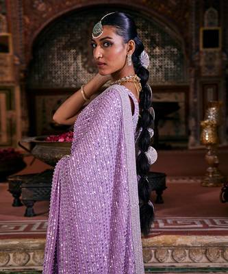 Purple crepe embroidered saree 5