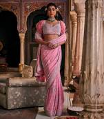 Pink  crepe embroidered saree