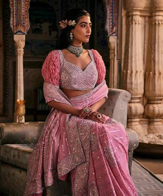 Pink  crepe embroidered saree 3