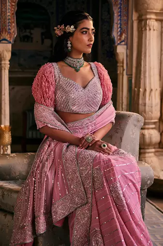 Pink  crepe embroidered saree