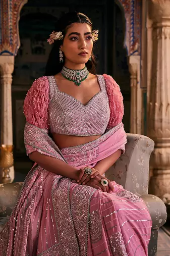 Pink  crepe embroidered saree