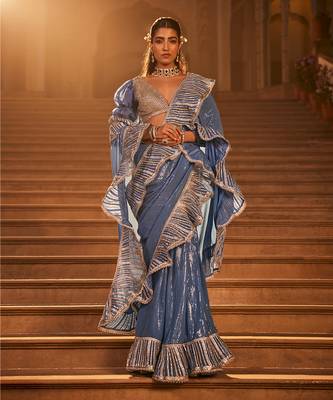 Blue embroidered saree 1