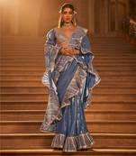 Blue embroidered saree