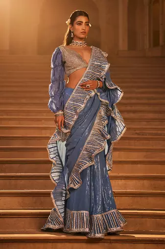 Blue embroidered saree