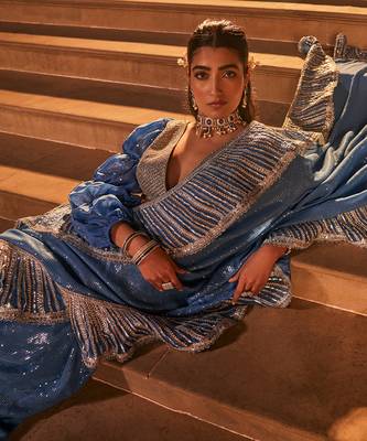 Blue embroidered saree 4