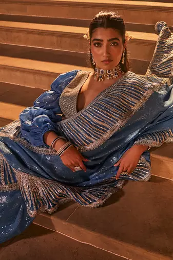 Blue embroidered saree