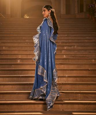 Blue embroidered saree 5