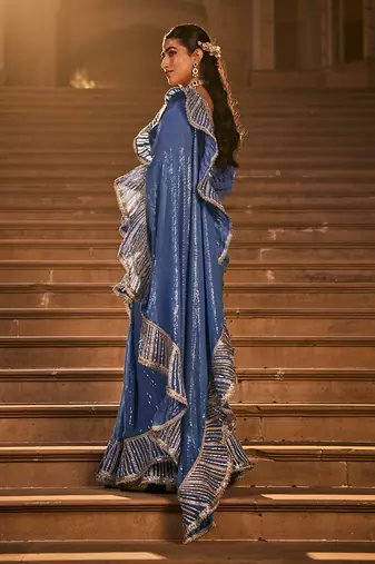 Blue embroidered saree