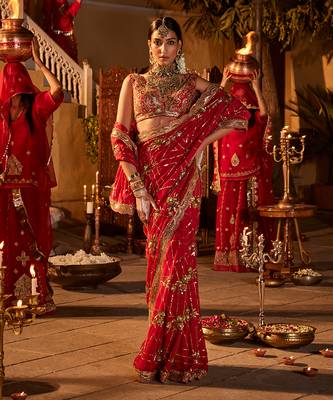 Red  crepe embroidered saree 1