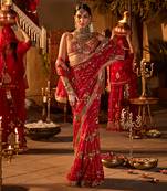 Red  crepe embroidered saree