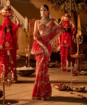 Red  crepe embroidered saree 2