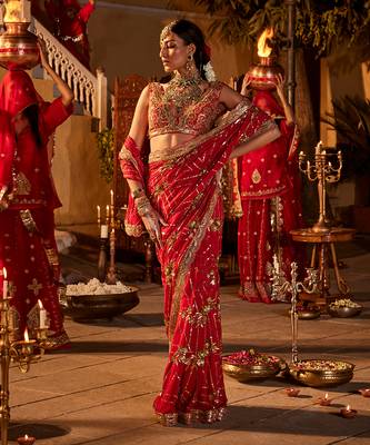 Red  crepe embroidered saree 3