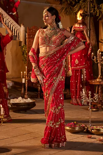 Red  crepe embroidered saree