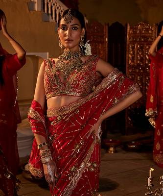 Red  crepe embroidered saree 4