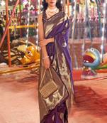 Purple Banarasi silk blend Jacquard Woven Saree With Blouse