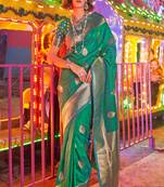 Green Banarasi silk blend Jacquard Woven Saree With Blouse