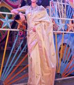 Cream Banarasi silk blend Jacquard Woven Saree With Blouse