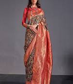 Black Kashmiri Silk Kashmiri Chaap Jacquard Woven Saree With Blouse