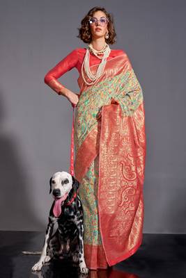 Light Green Kashmiri Silk Kashmiri Chaap Jacquard Woven Saree With Blouse 1