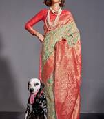 Light Green Kashmiri Silk Kashmiri Chaap Jacquard Woven Saree With Blouse