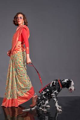 Light Green Kashmiri Silk Kashmiri Chaap Jacquard Woven Saree With Blouse 2