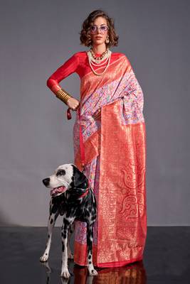 Lavender Kashmiri Silk Kashmiri Chaap Jacquard Woven Saree With Blouse 1