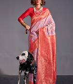 Lavender Kashmiri Silk Kashmiri Chaap Jacquard Woven Saree With Blouse