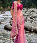 Multicolor silk heavy thread embroidery with sequins work saree with blouse
